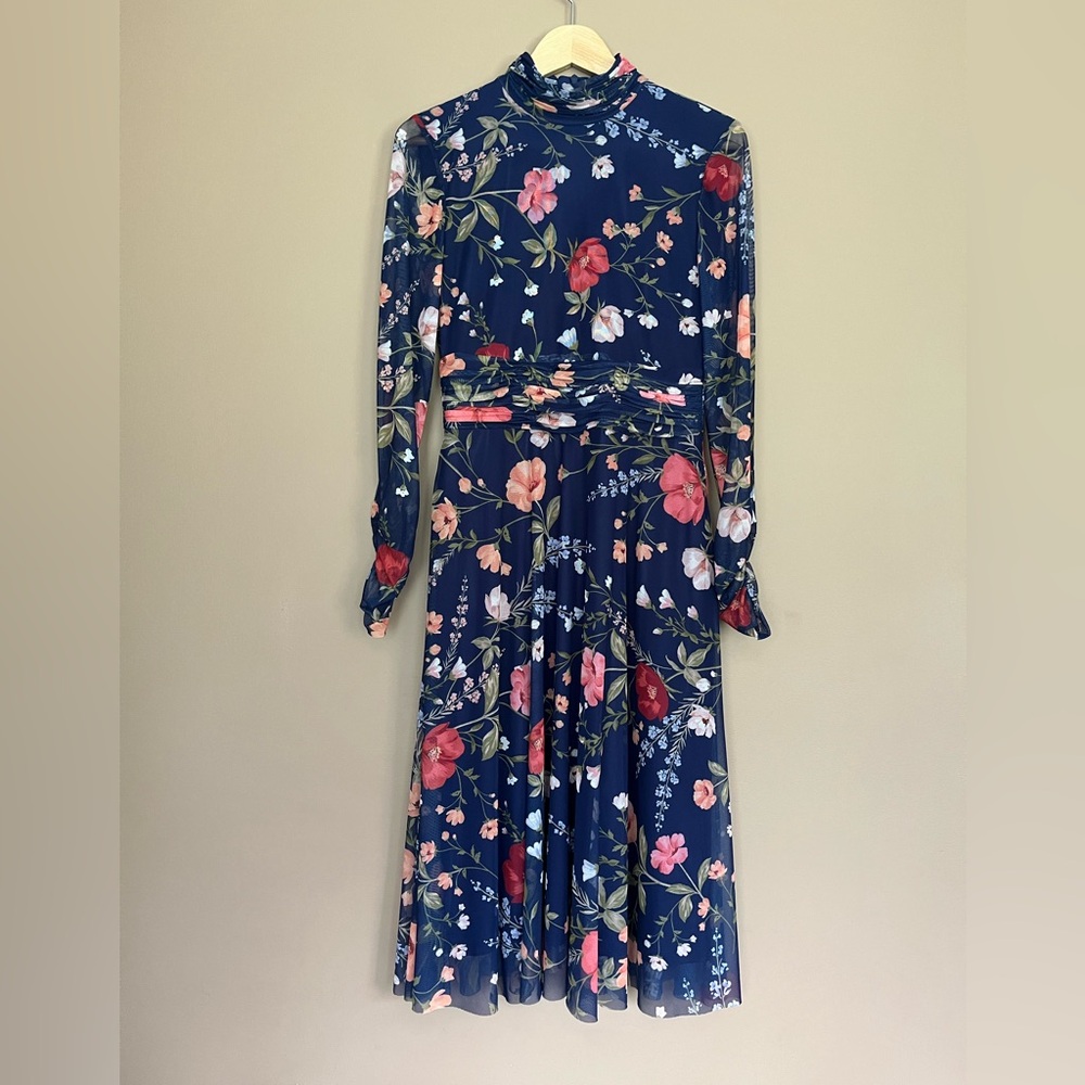 {Eliza J} Floral Mock Neck Long Sleeve Mesh Midi Dress - Womens 6 - Picture 2 of 10